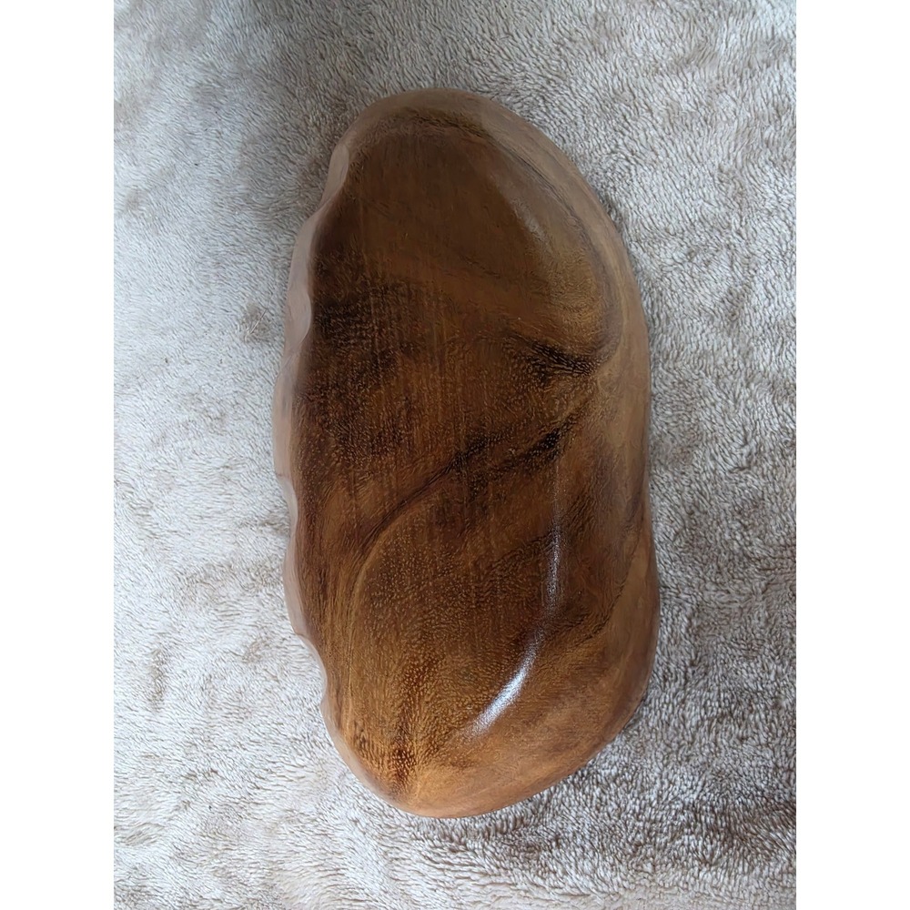 Vintage Monkey Pod Wood Bowl Hand Carved Organic Wavy Shape Catchall Dish 7.5"